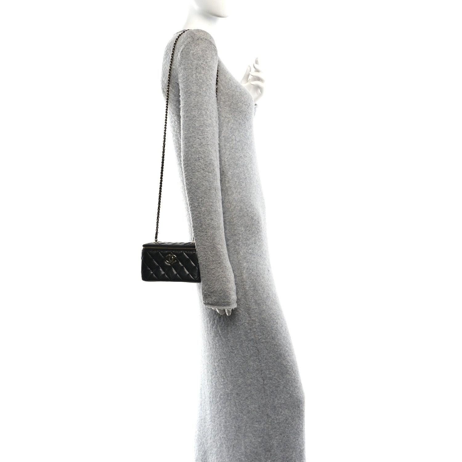 Chanel Grained Lambskin Quilted Small Vanity Case With Chain Black 2 of 11