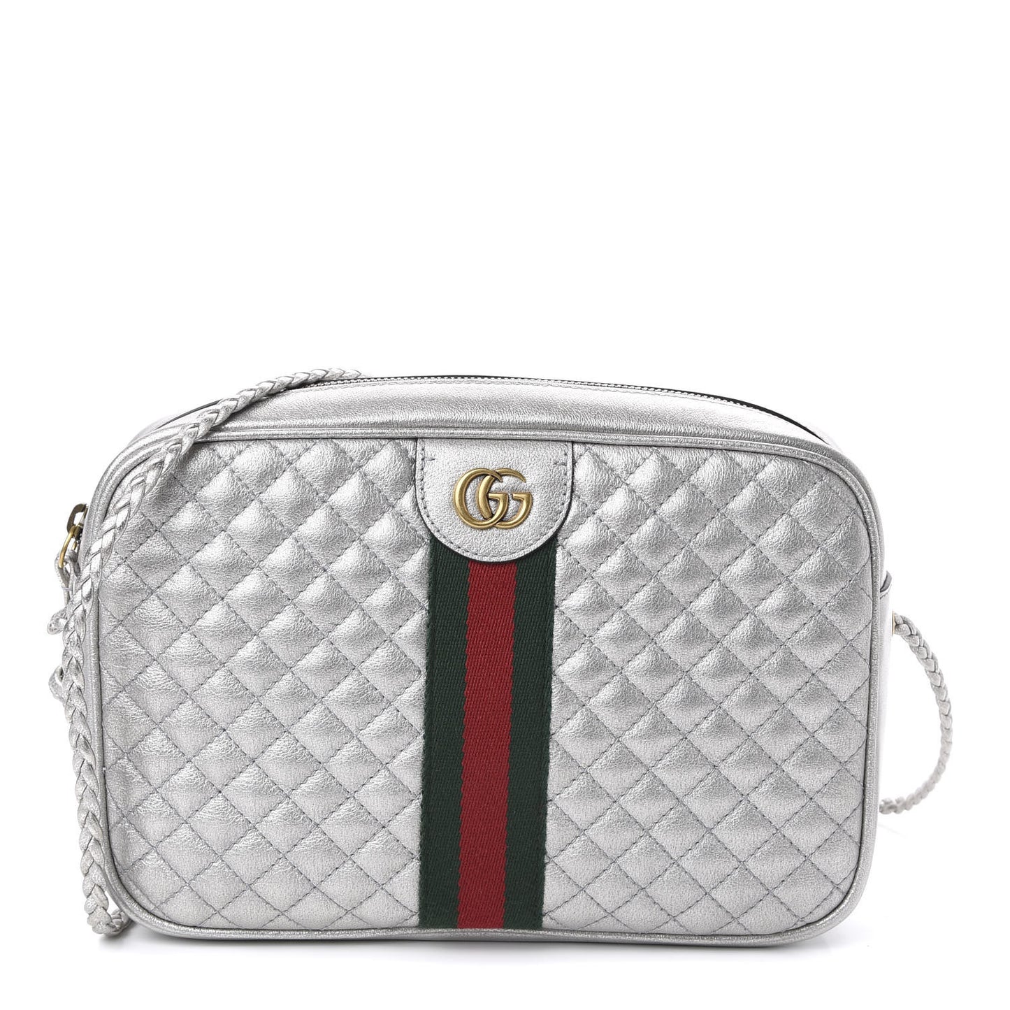 Laminated Nappa Web Trapuntata Small GG Shoulder Bag Argento