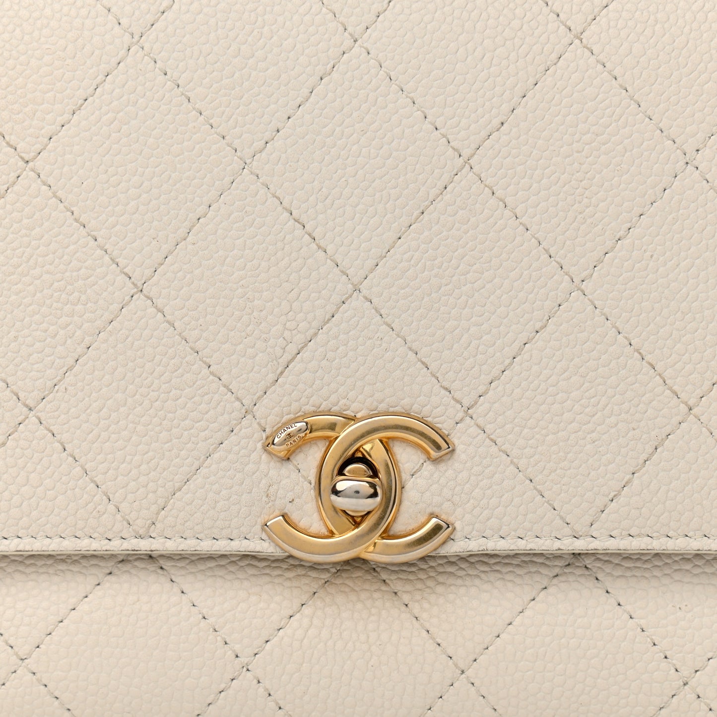 Grained Calfskin Small Stitched Flap White