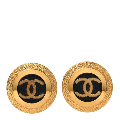 Chanel CC Clip On Earrings Black Gold 1 of 4