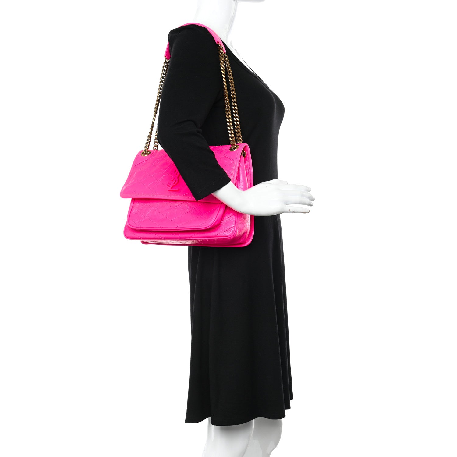 Saint Laurent Crinkled Calfskin Matelasse Monogram Medium Niki Chain Satchel Rose Glow 2 of 10