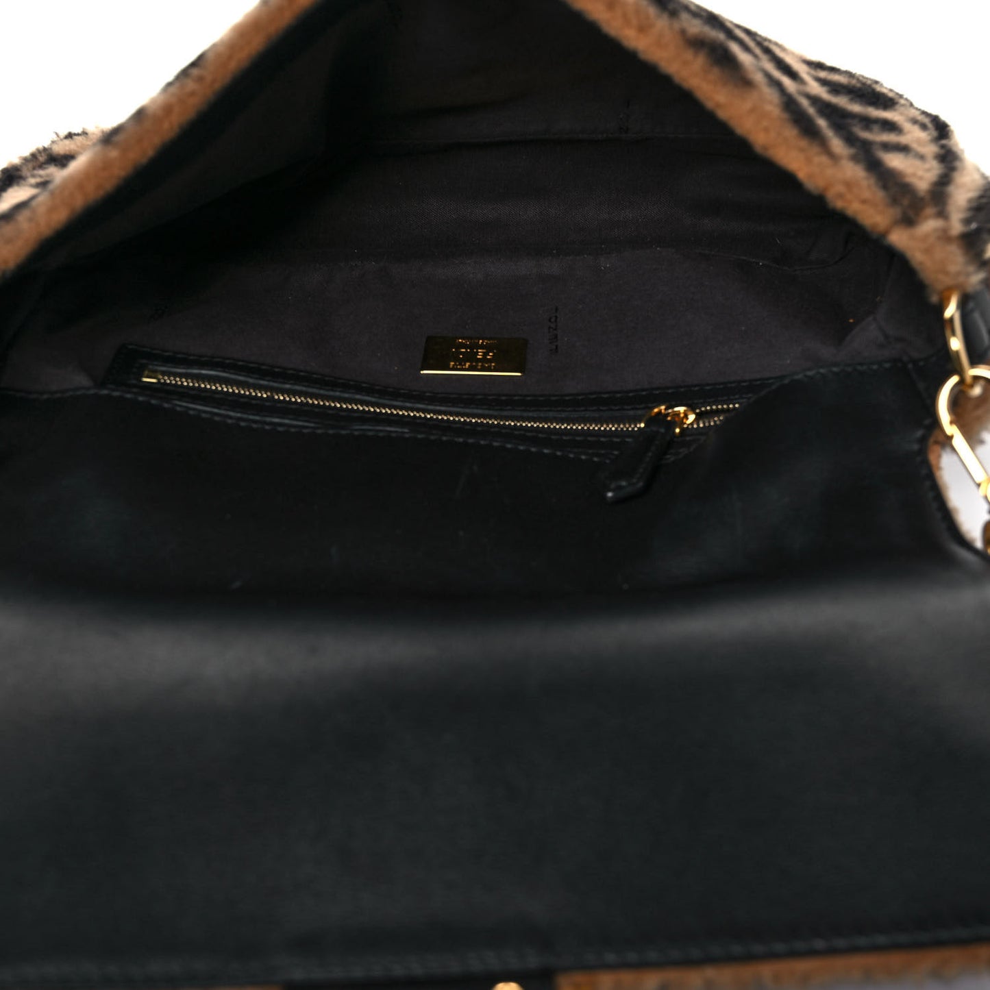 Shearling Vitello Dolce Macro FF 1974 Baguette Tobacco Black