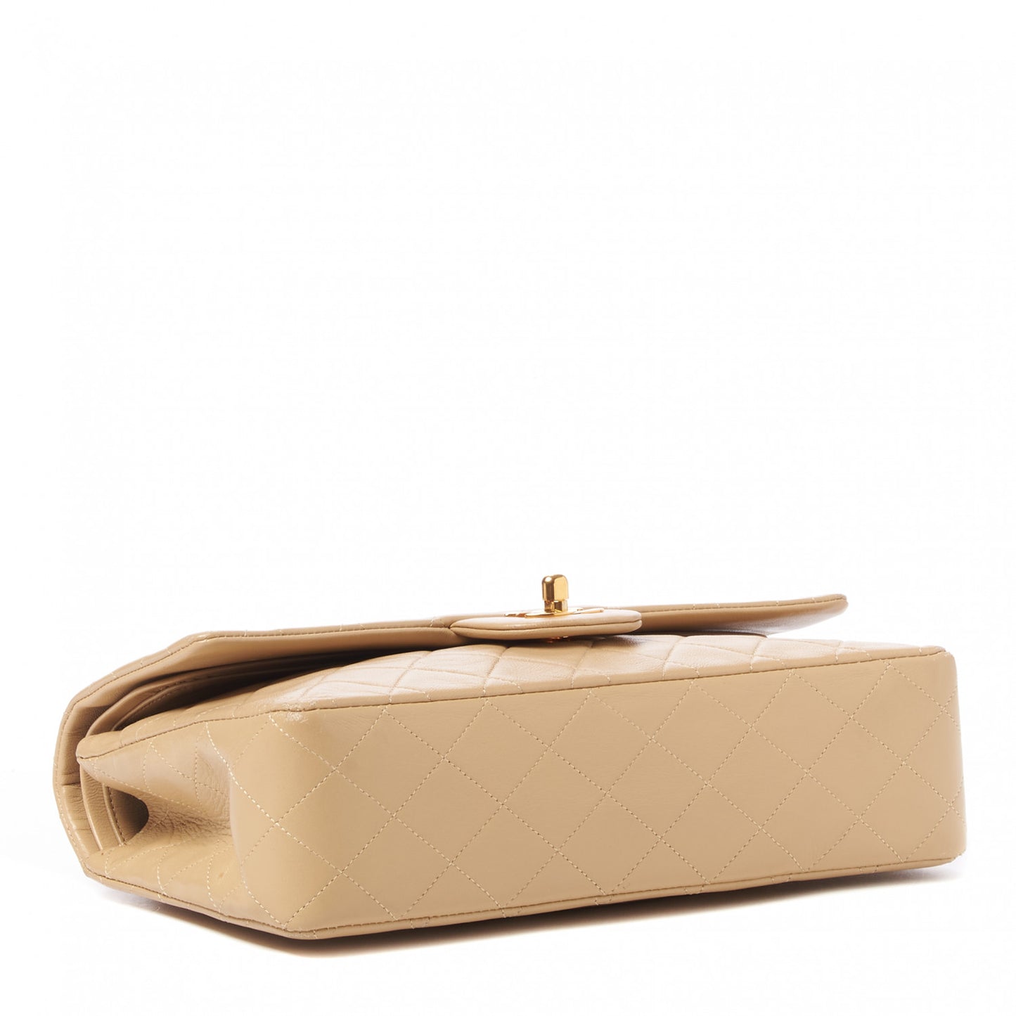 Lambskin Quilted Medium Double Flap Beige