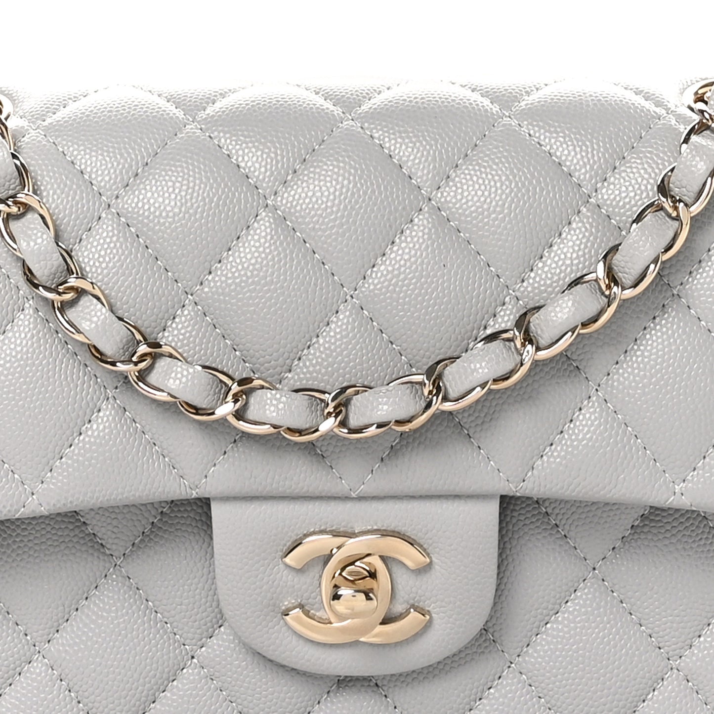 Caviar Quilted Small Double Flap Grey