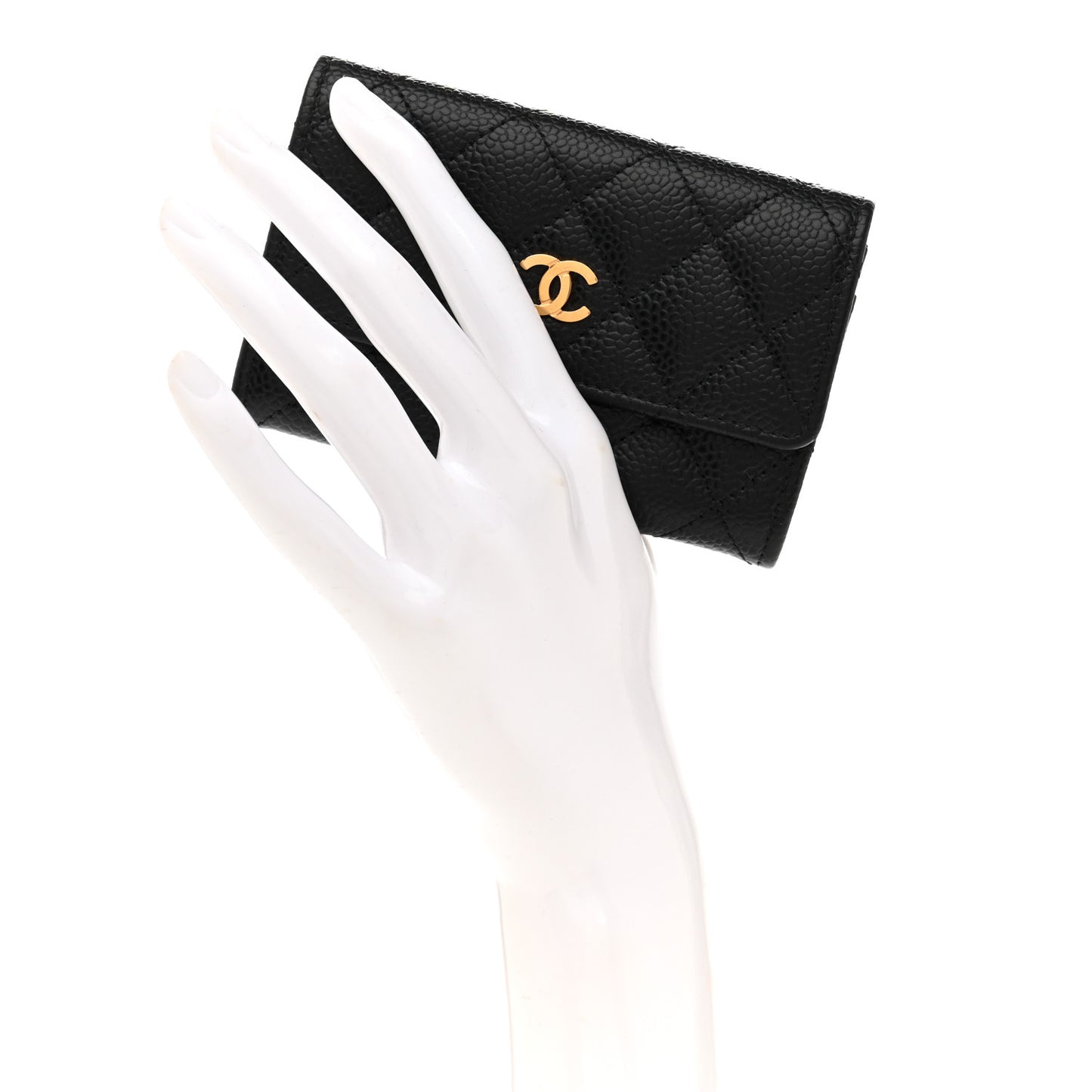 Caviar Quilted Flap Card Holder Black