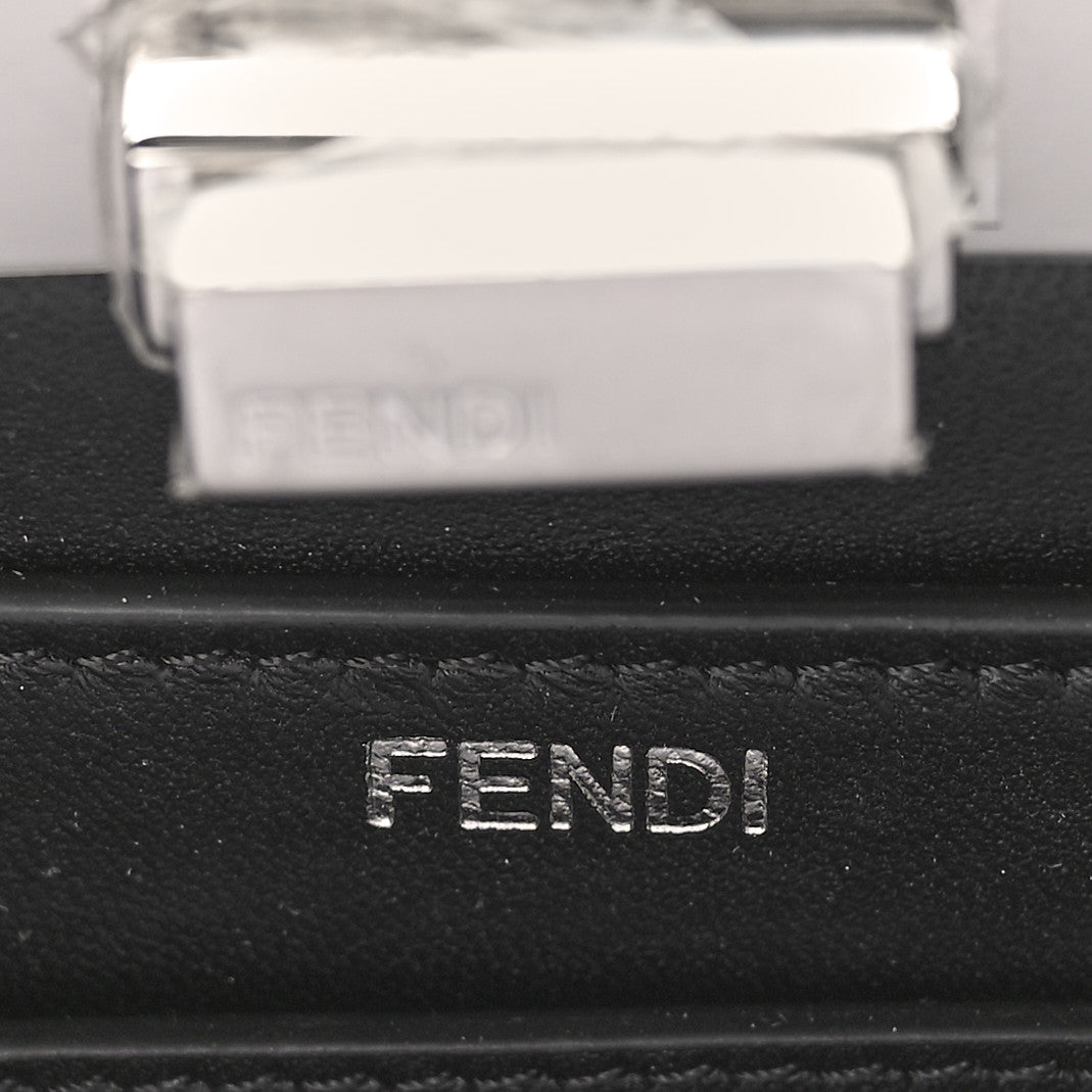 Fendi Vitello Seta Shiny Nappa Logo Embossed Laces Small Peekaboo I SEE U Satchel Black 6 of 8