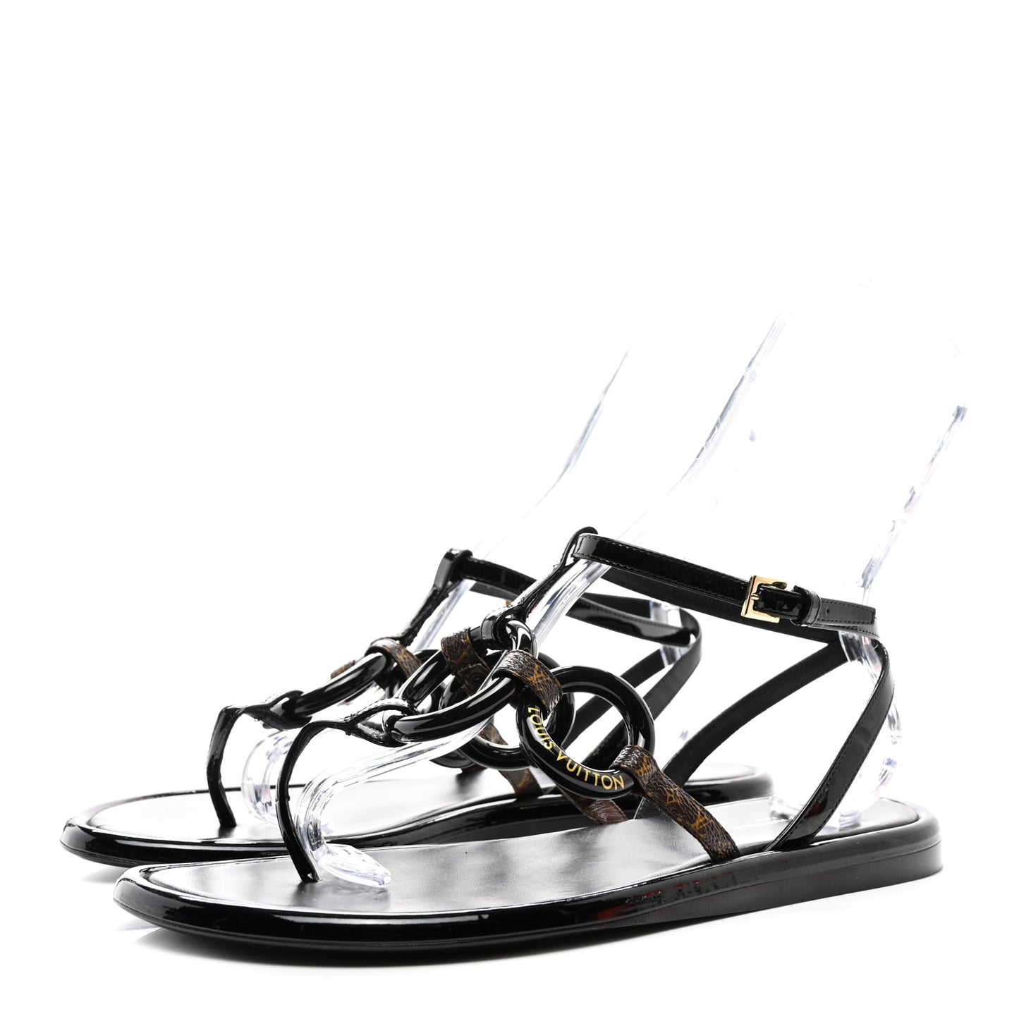 Patent Monogram Vedette Mule Sandals 40 Black