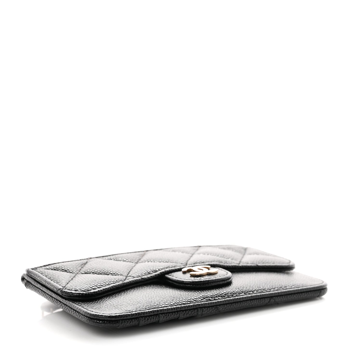 Caviar Quilted Flap Zip Card Holder Black