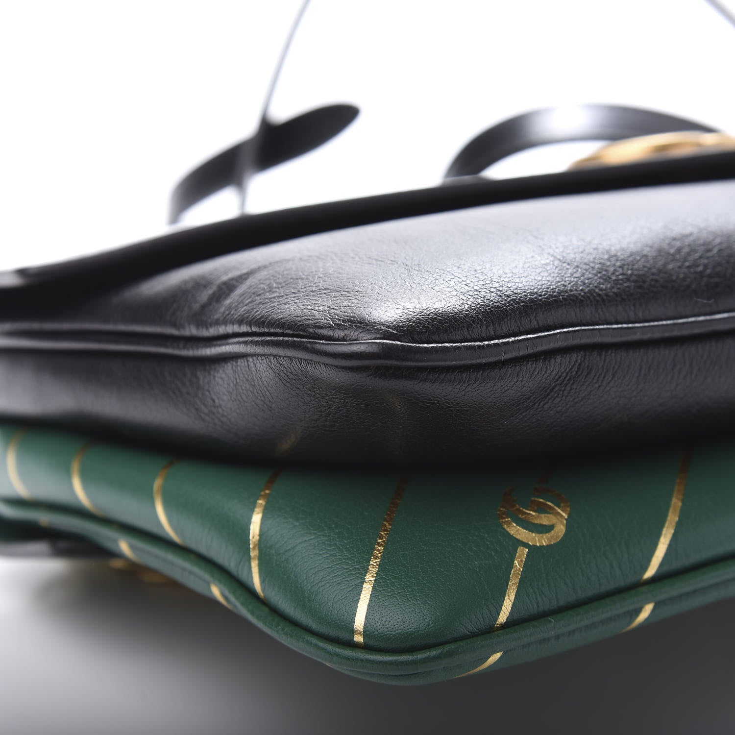 Gucci Calfskin Diagonal GG Medium Thiara Double Envelope Shoulder Bag Emerald Green Black 9 of 12