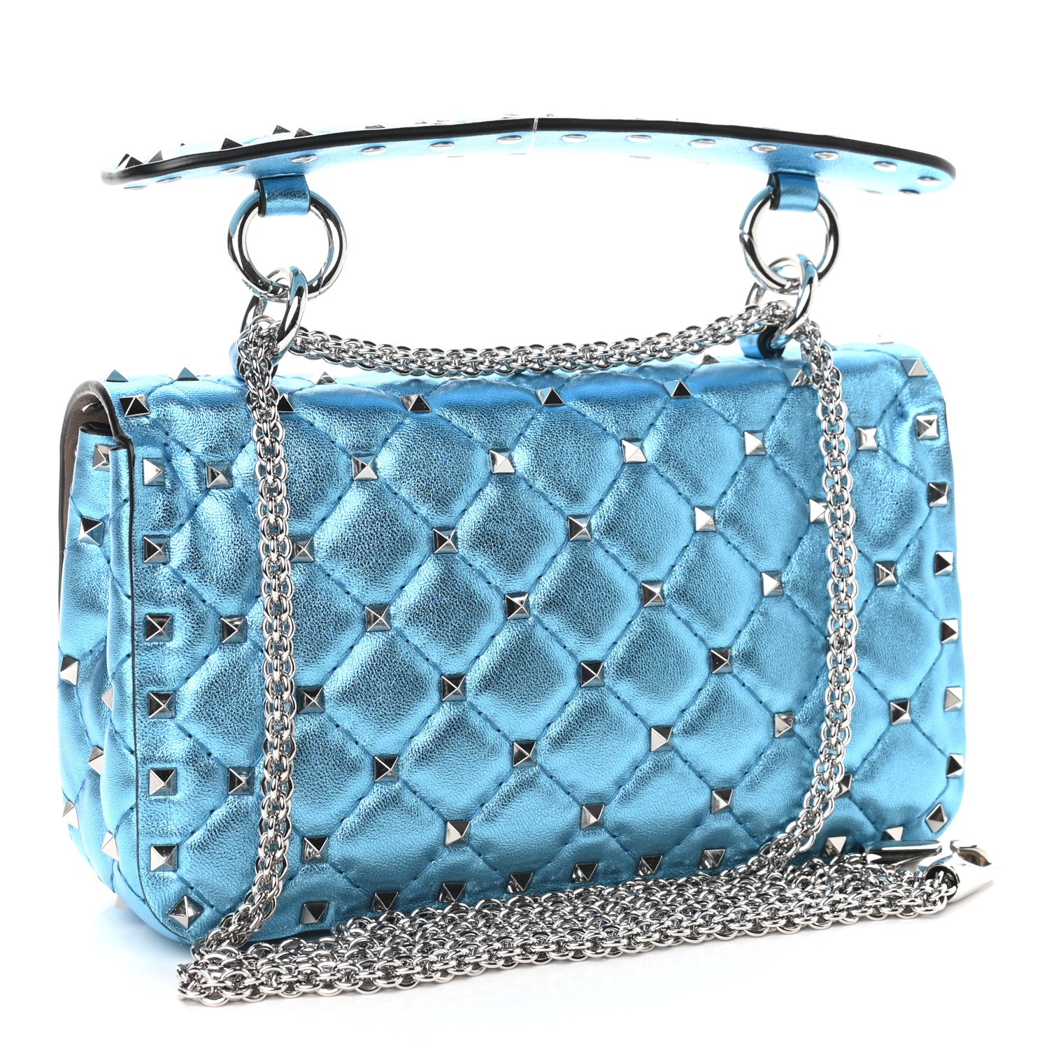 Valentino Garavani Metallic Nappa Small Rockstud Spike Shoulder Bag Cerulean 2 of 6