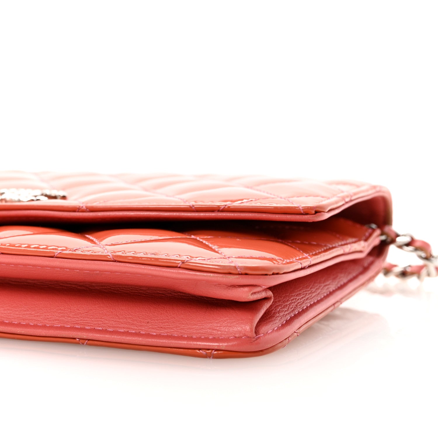 Chanel Patent Quilted Brilliant Wallet On Chain WOC Coral 11 of 12