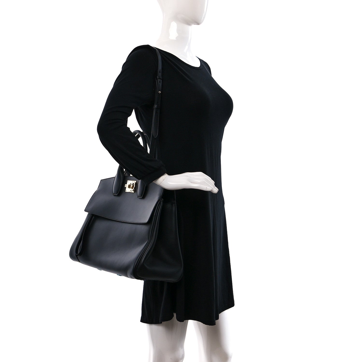 Salvatore Ferragamo Calfskin Large Studio Bag Black 2 of 8