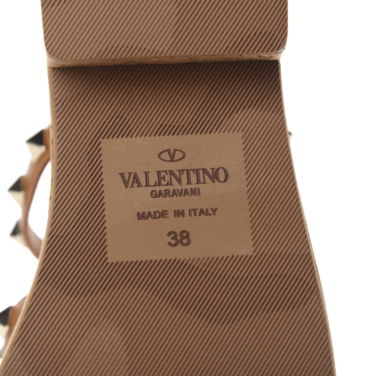 Calfskin Cork Rockstud Caged 30/50mm Platform Sandals 38 Tan