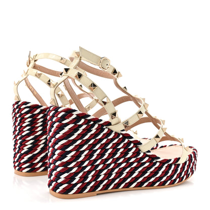 Valentino Garavani Patent Rockstud Ankle Strap Torchon Espadrille Caged 25/95mm Wedge Sandals 39 Light Ivory 5 of 10