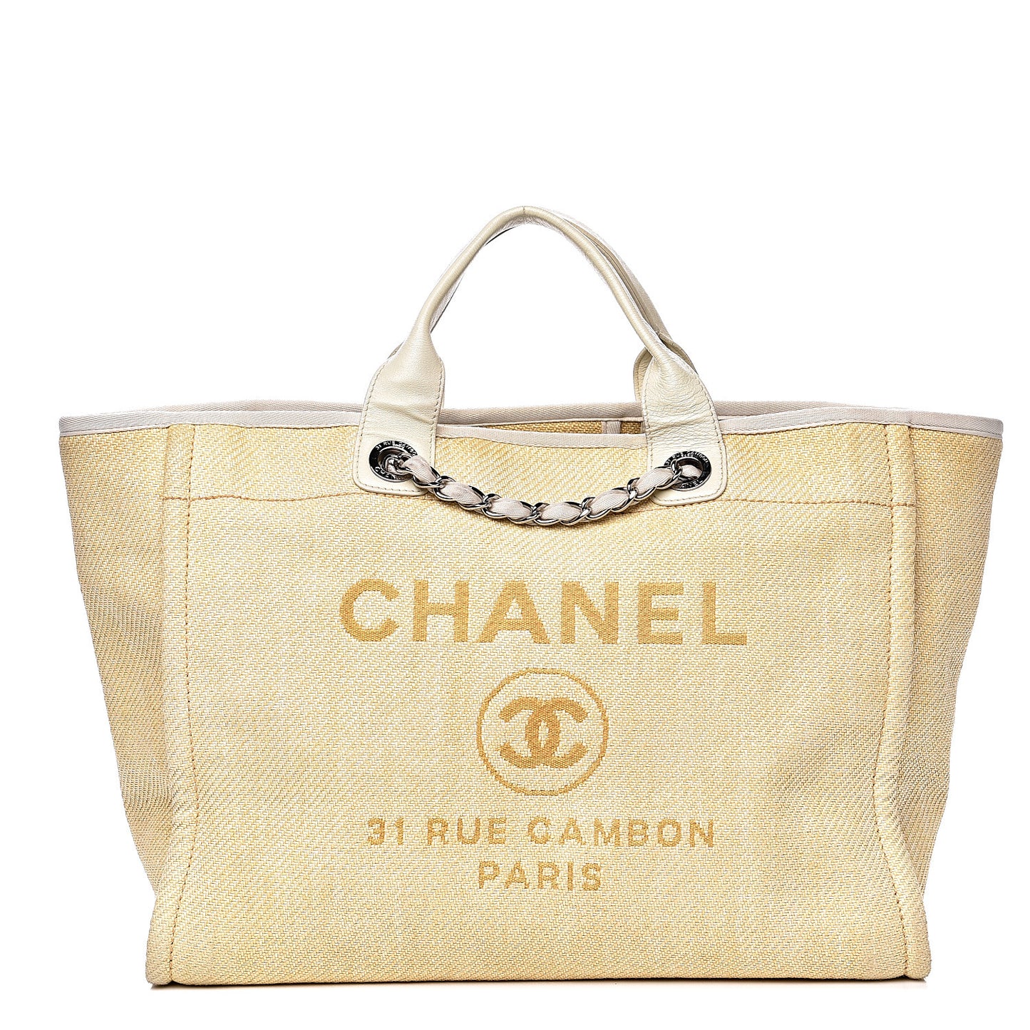 Woven Straw Raffia Medium Deauville Tote Beige