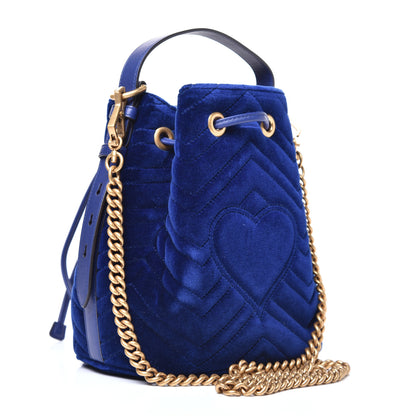 Gucci Velvet Matelasse GG Marmont Bucket Bag Cobalt Blue 3 of 16