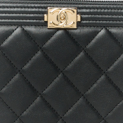 Chanel Lambskin Quilted Boy Zip Around Organizer Wallet Black 9 of 11
