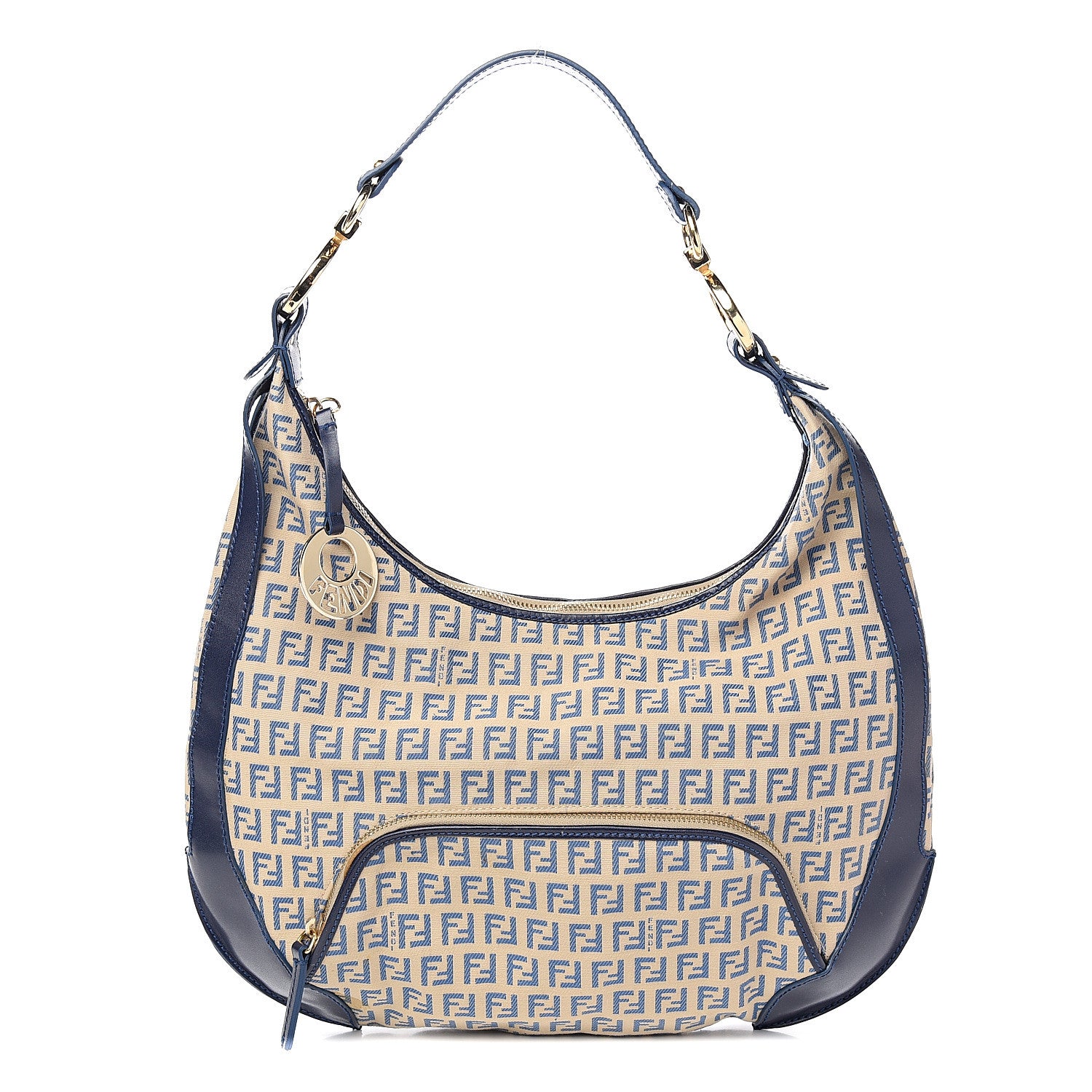 Fendi Zucchino Vitello Chef Hobo Beige Azzurro Blue 1 of 8