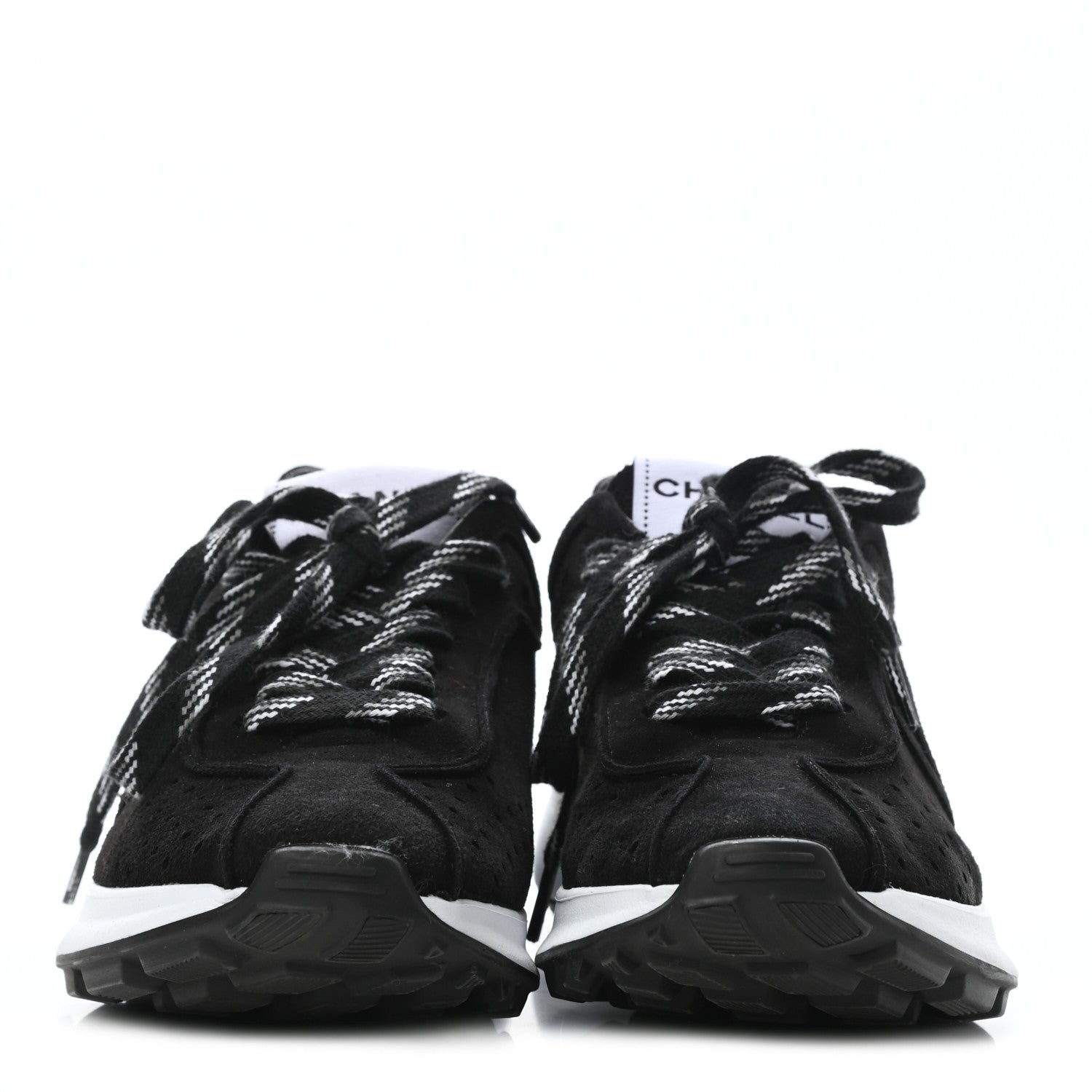 Chanel Suede Goatskin CC Sneakers 37.5 Black 2 of 8