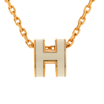 Hermes Lacquered Gold Mini Pop H Pendant Necklace White 4 of 7