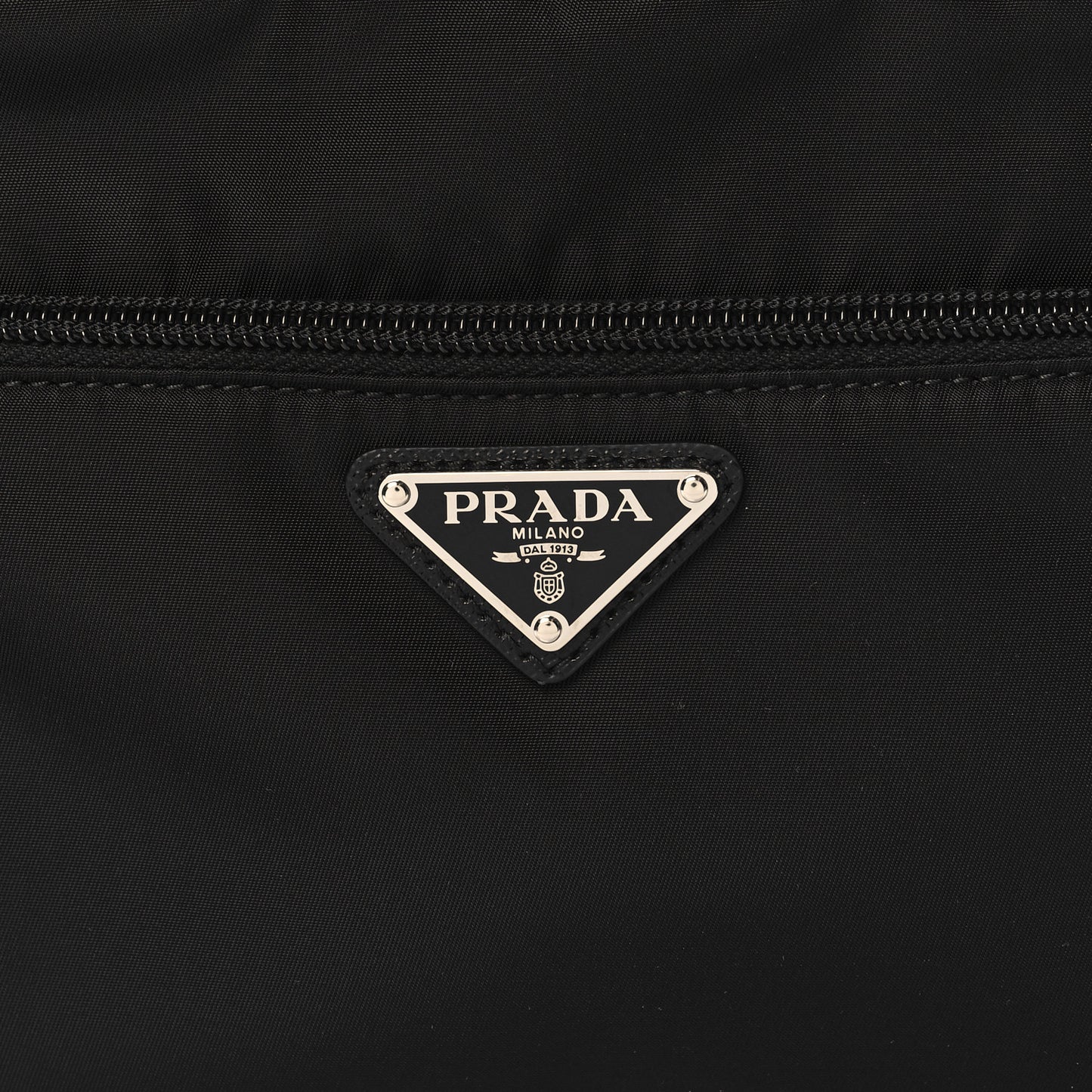 Re-Nylon Vela Saffiano Pocket Double Zip Shoulder Bag Black