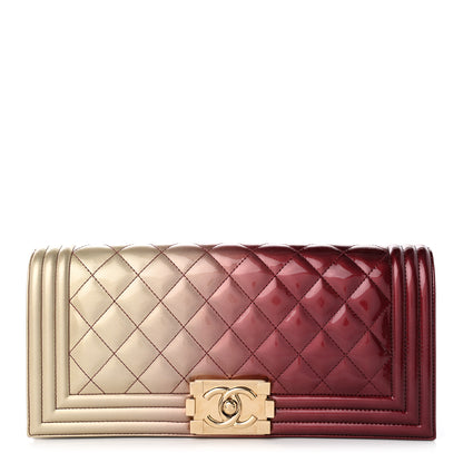 Chanel Patent Calfskin Quilted Boy Clutch Beige Pink 1 of 8