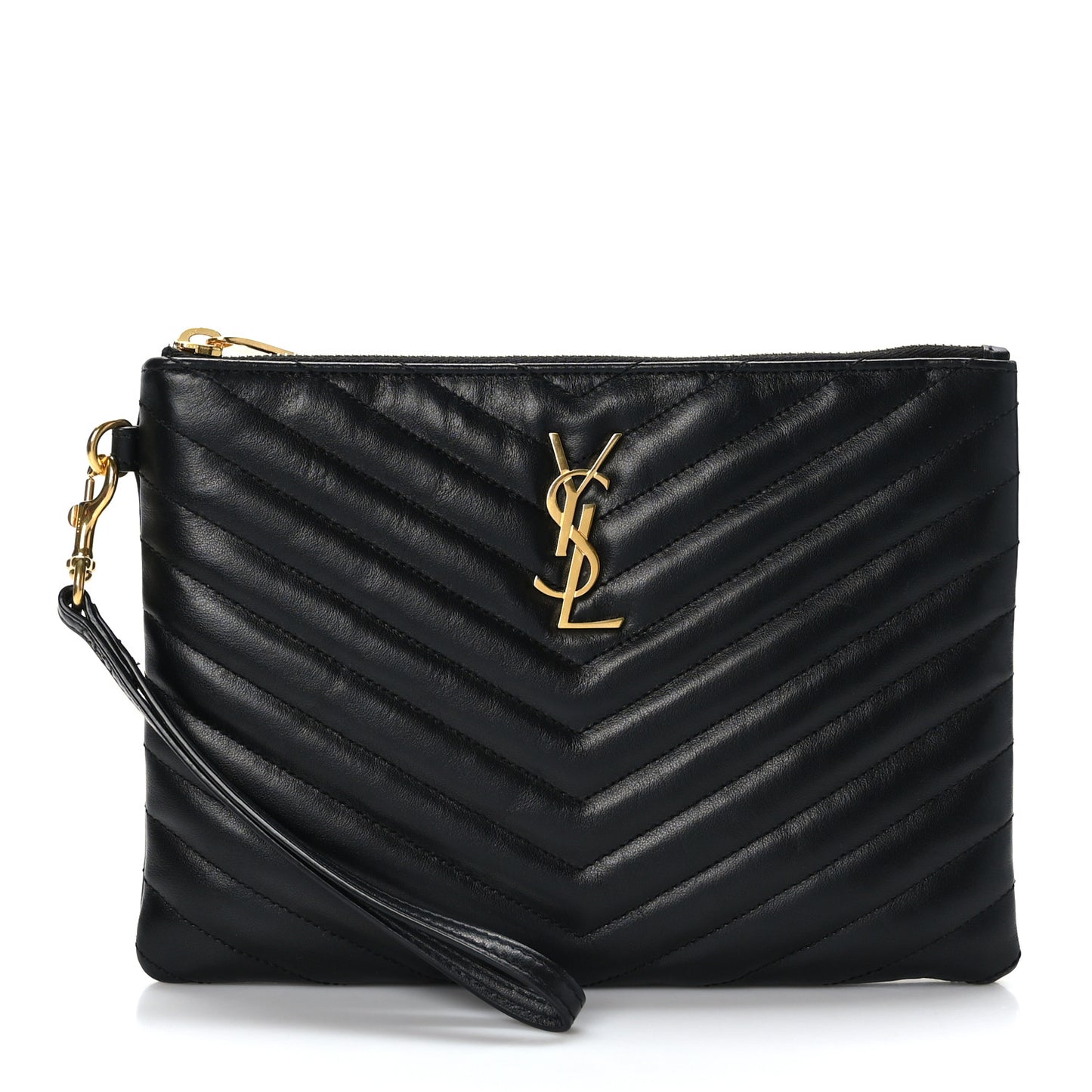 Calfskin Matelasse Chevron Monogram A5 Wristlet Black