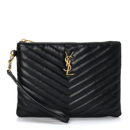 Saint Laurent Calfskin Matelasse Chevron Monogram A5 Wristlet Black 1 of 9