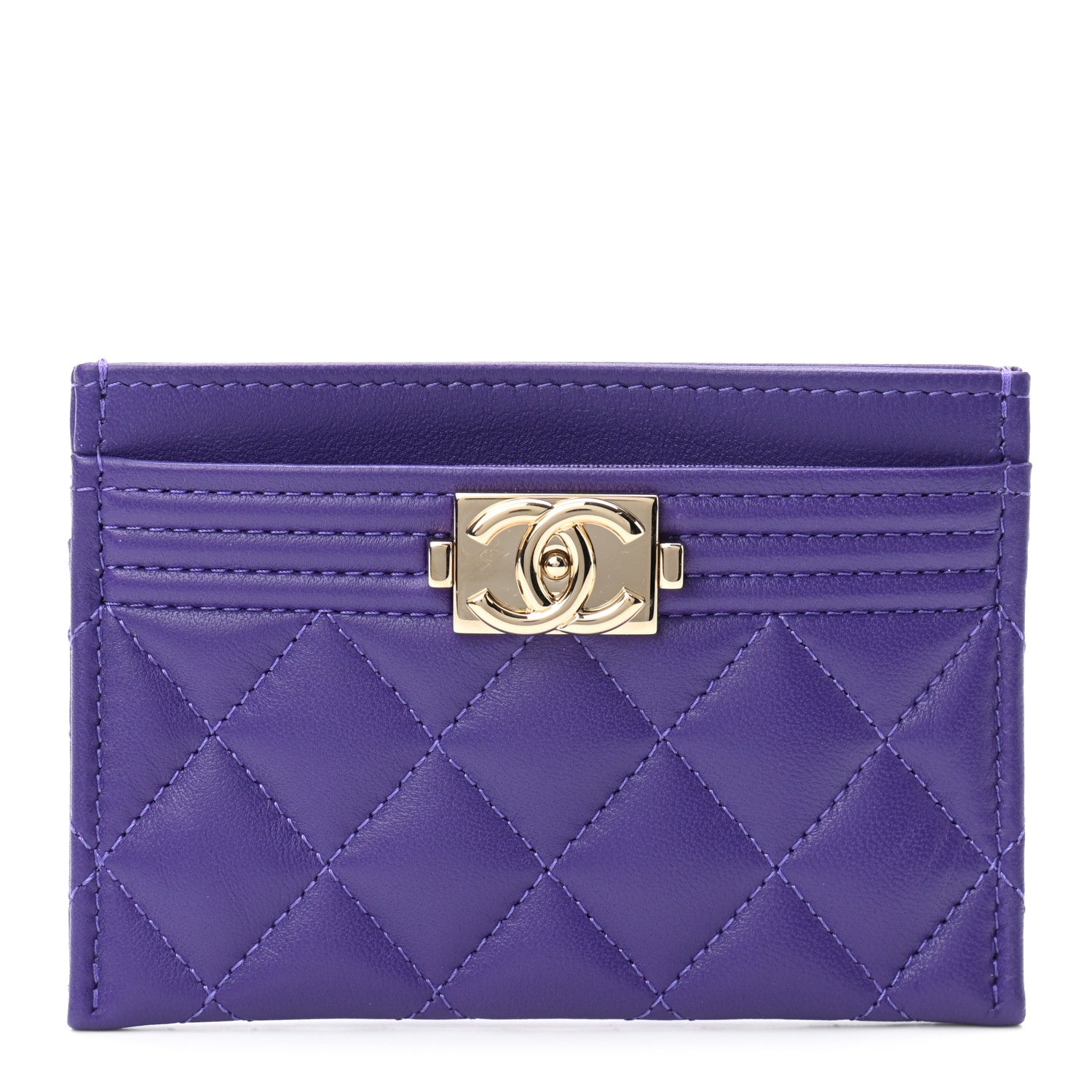 Chanel Lambskin Quilted Boy Card Holder Purple 1 of 8