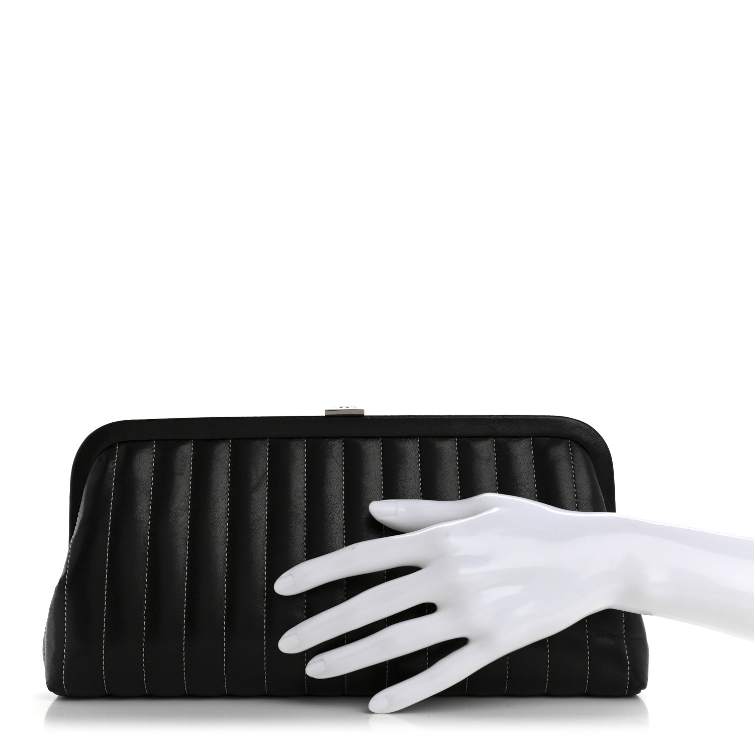 Chanel Lambskin Vertical Quilted Mademoiselle Clutch Black 2 of 10