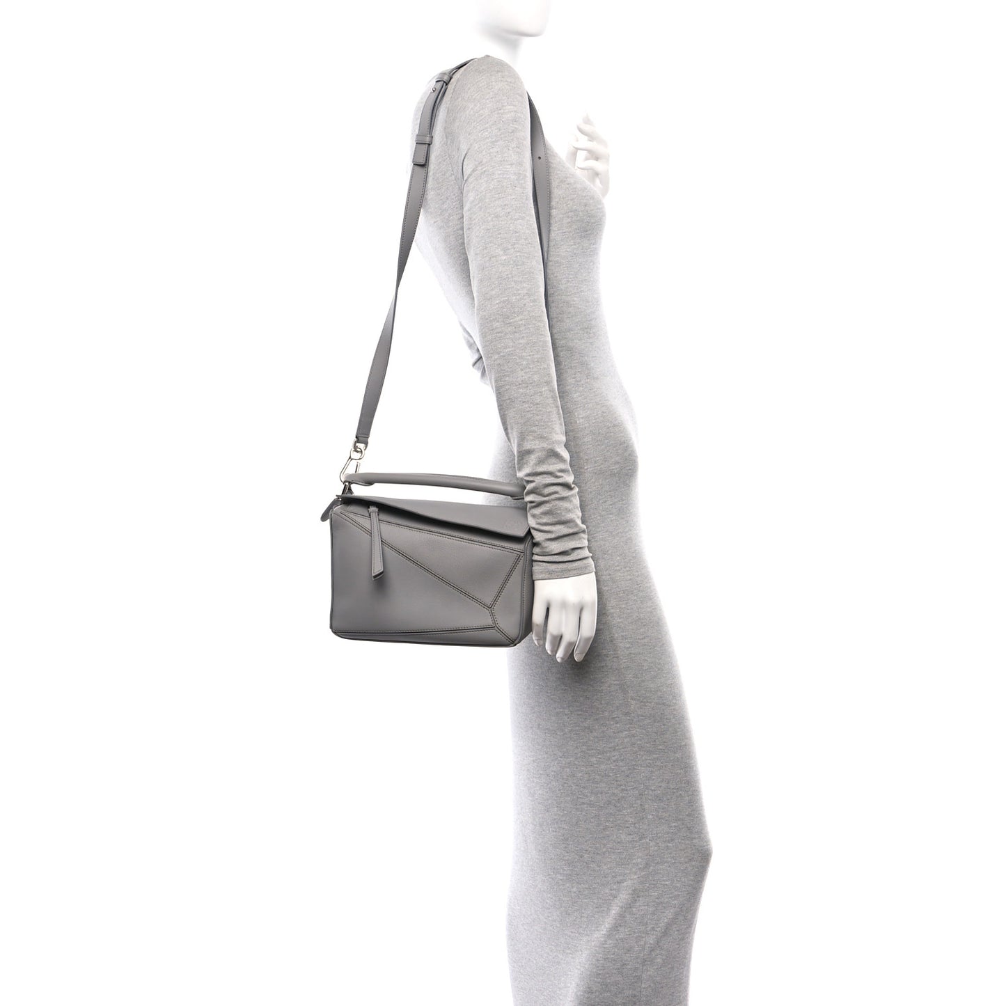 Calfskin Small Puzzle Bag Pearl Grey