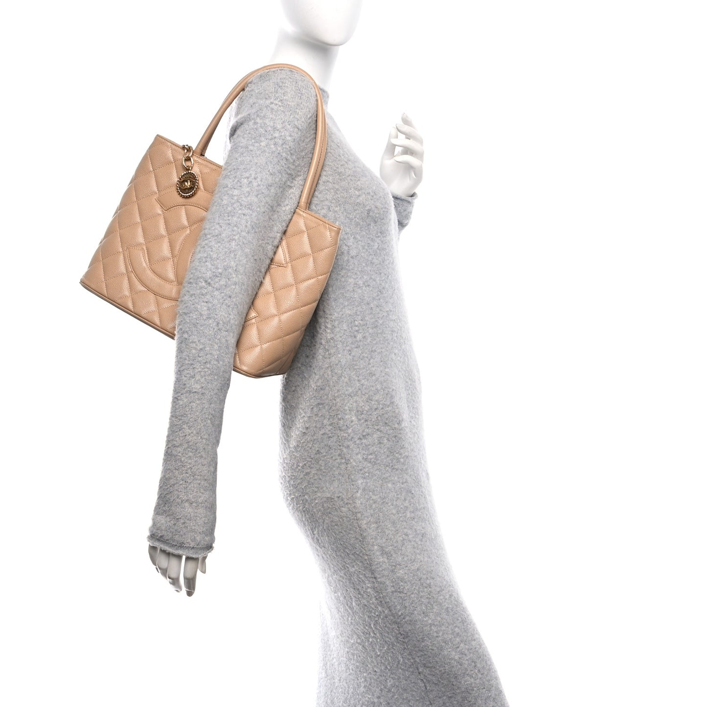 Caviar Quilted Medallion Tote Beige