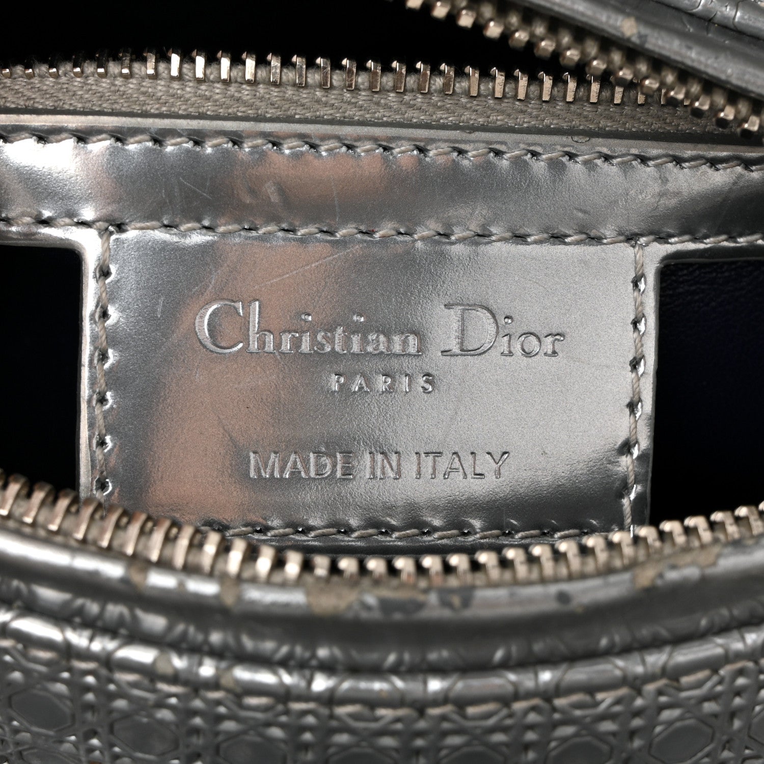 Christian Dior Metallic Patent Micro-Cannage Gradient Medium Lady Dior Silver Blue 6 of 13