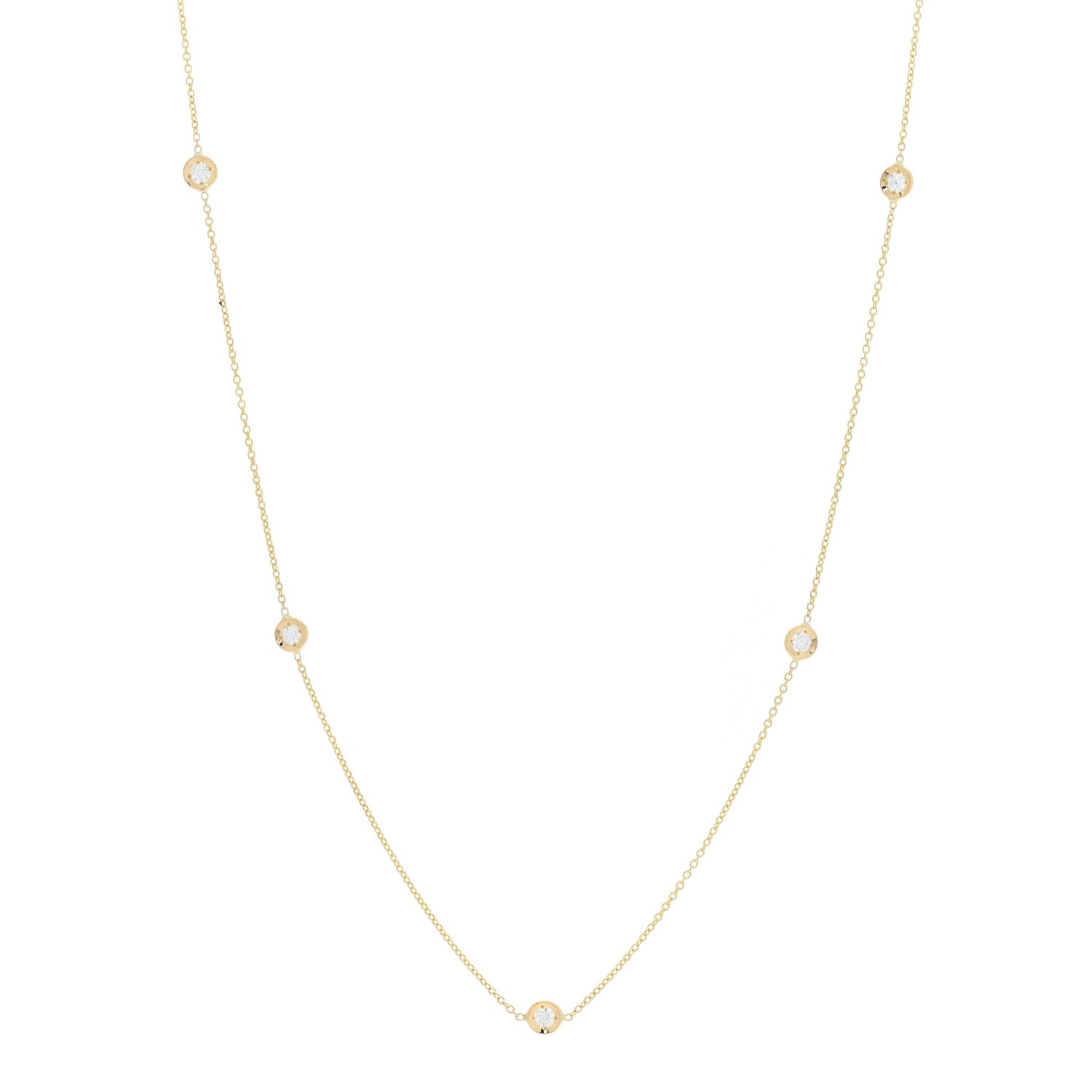 Roberto Coin 18K Yellow Gold Diamond .25ct Diamonds By The Inch Five Station Necklace 1 of 5