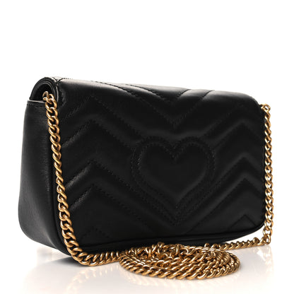 Gucci Calfskin Matelasse Super Mini GG Marmont Shoulder Bag Black 3 of 12