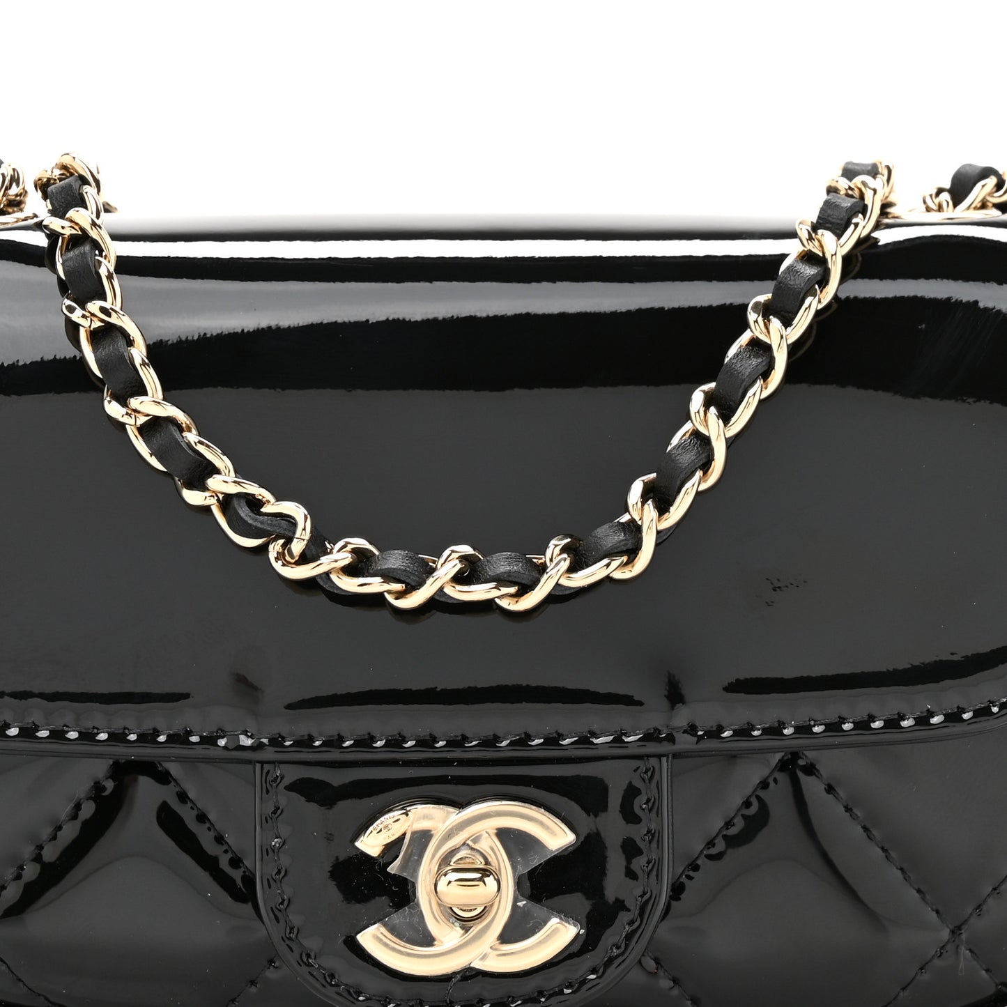 Patent Calfskin Quilted Mini Flap Black
