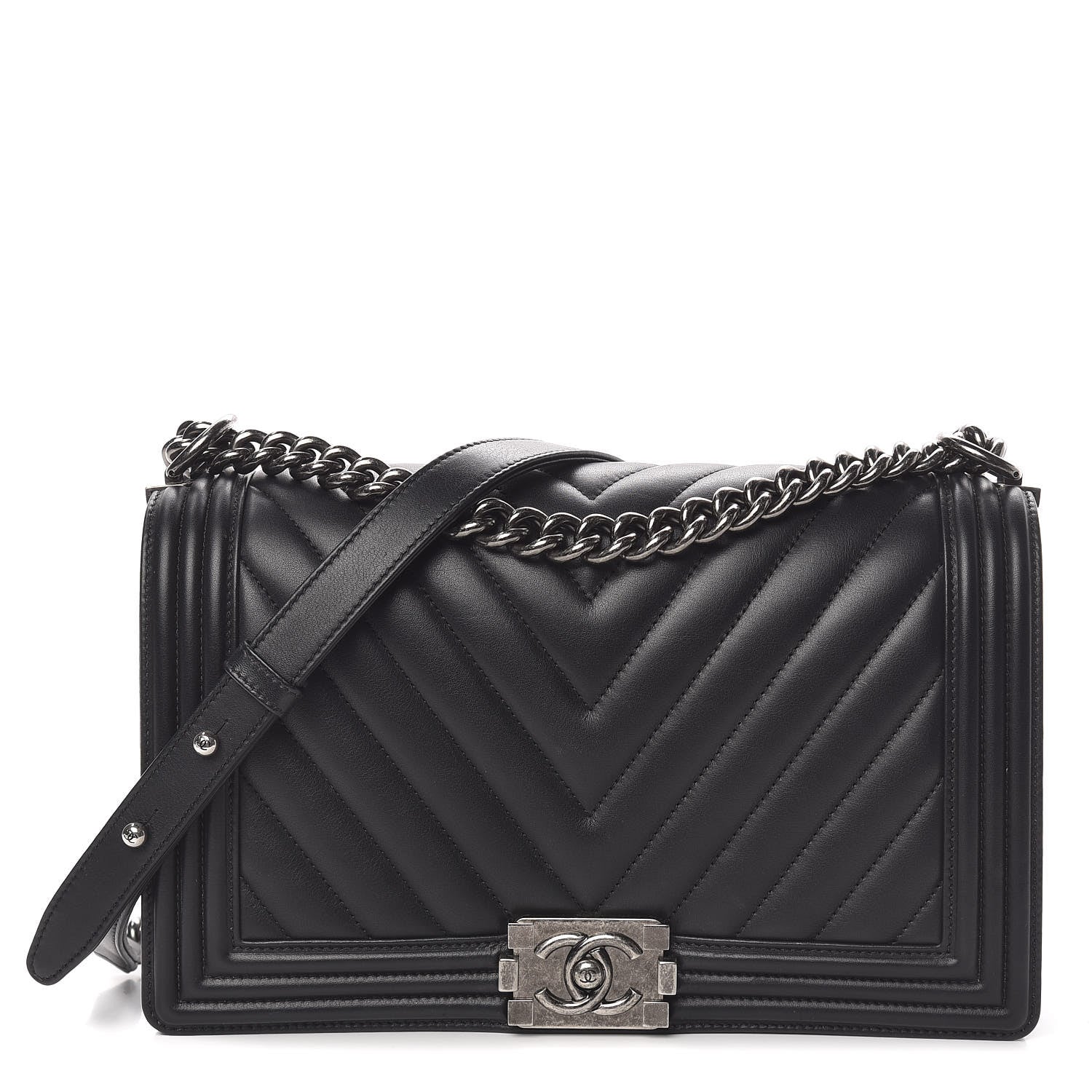 Chanel Calfskin Chevron Quilted New Medium Boy Flap Black 1 of 14
