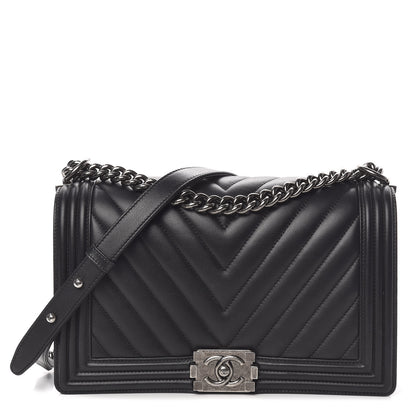 Chanel Calfskin Chevron Quilted New Medium Boy Flap Black 1 of 14