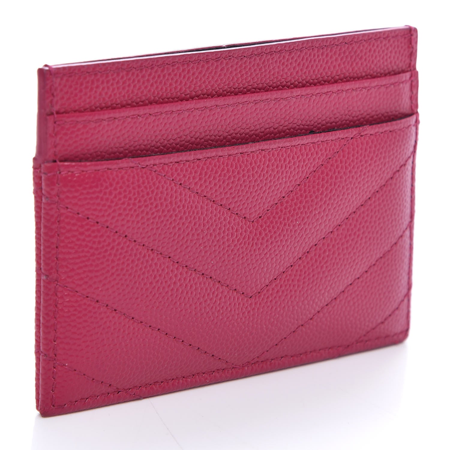 Saint Laurent Grain De Poudre Matelasse Chevron Monogram Credit Card Case Fresh Fuxia 3 of 8