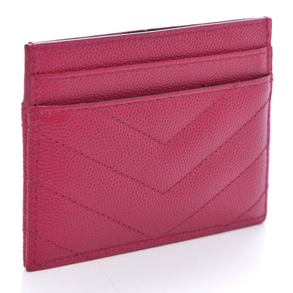 Saint Laurent Grain De Poudre Matelasse Chevron Monogram Credit Card Case Fresh Fuxia 3 of 8