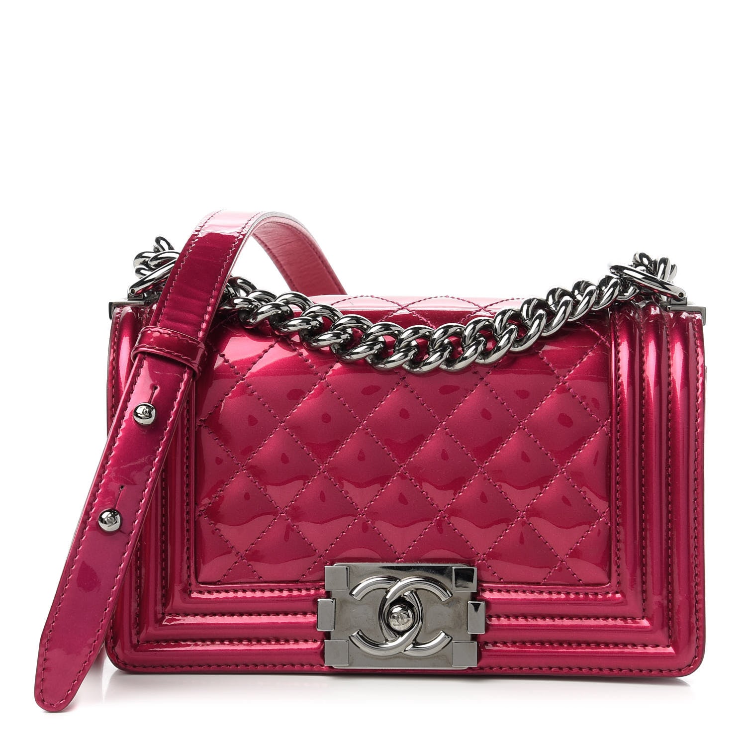 Chanel Metallic Patent Calfskin Quilted Small Boy Flap Pink 1 of 10