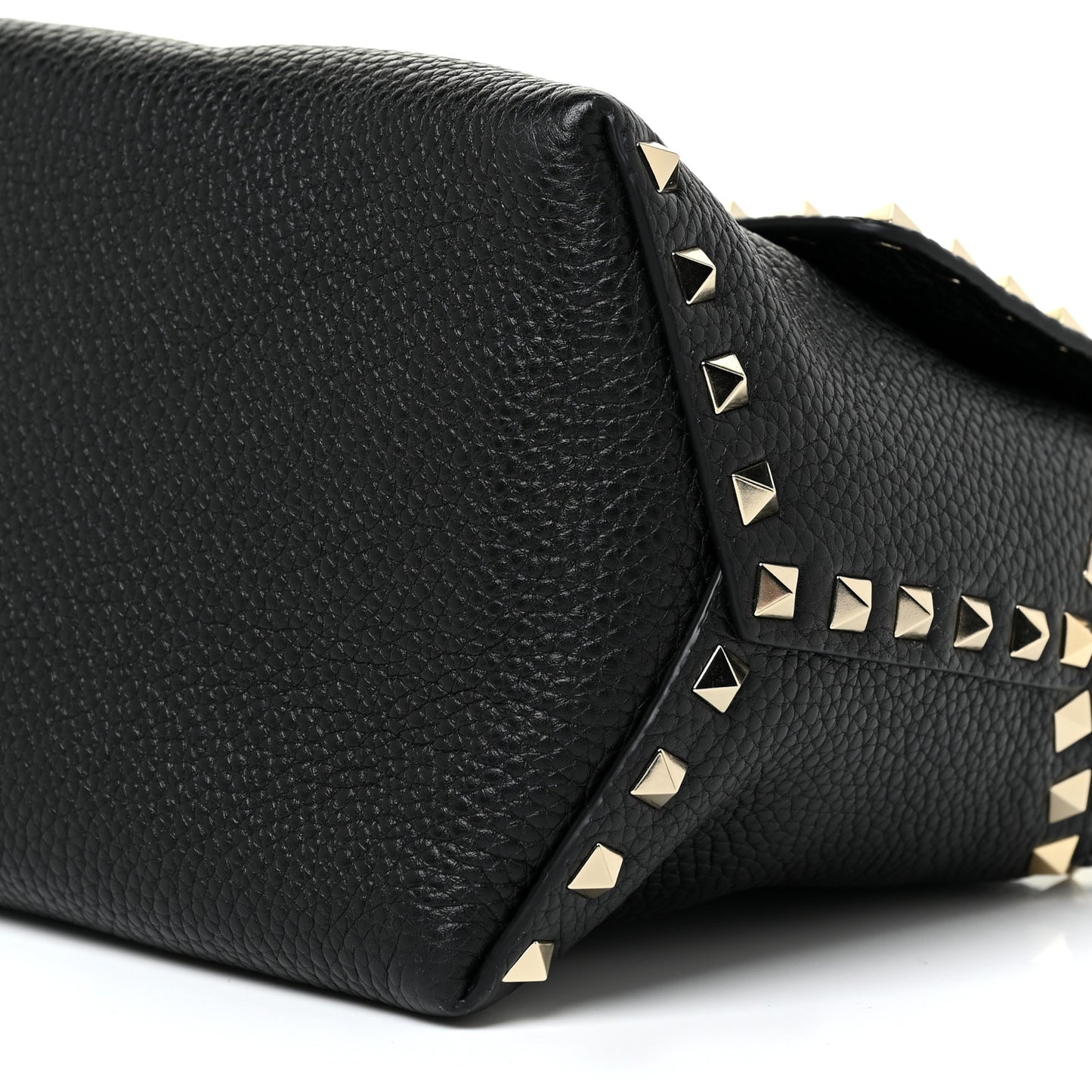 Pebbled Calfskin Rockstud Single Handle Flap Bag Black