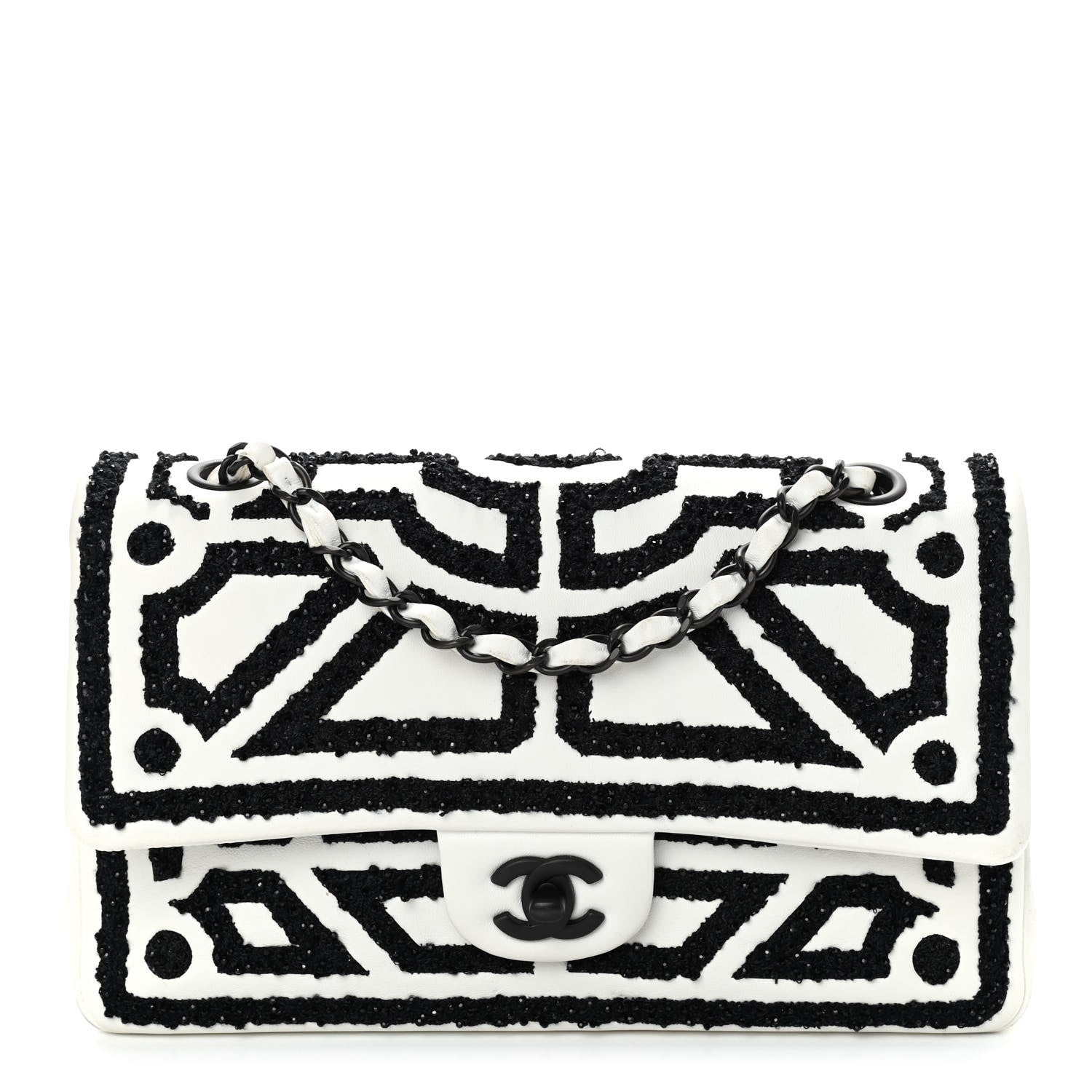 Chanel Lambskin Crystal Embroidered Medium Garden Of Versailles Double Flap Black White 1 of 11