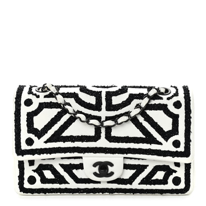 Chanel Lambskin Crystal Embroidered Medium Garden Of Versailles Double Flap Black White 1 of 11