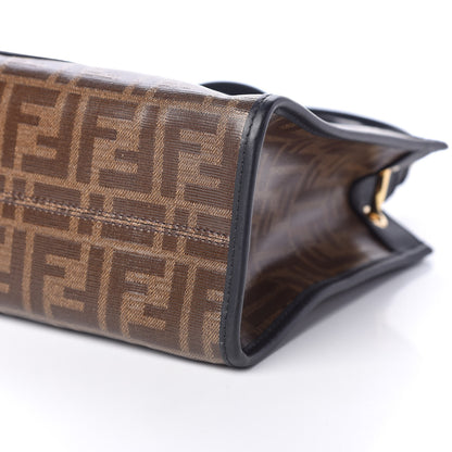 Fendi Glazed Fabric Vitello Century Plexiglass FF 1974 Stamp Patch Small Runaway Shopper Tote Mogano Panna Black 9 of 9