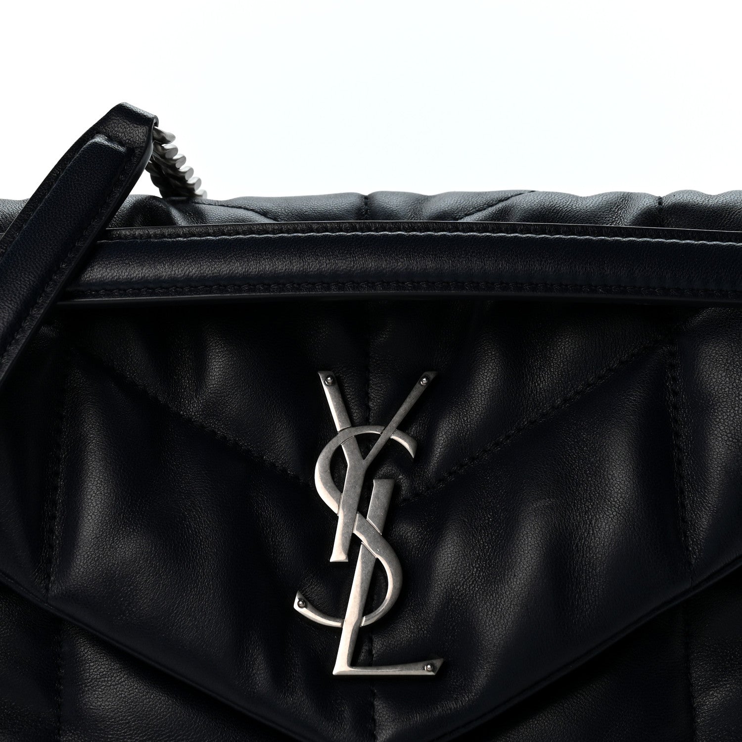 Saint Laurent Lambskin Quilted Small Loulou Puffer Monogram Chain Satchel Marine 7 of 10
