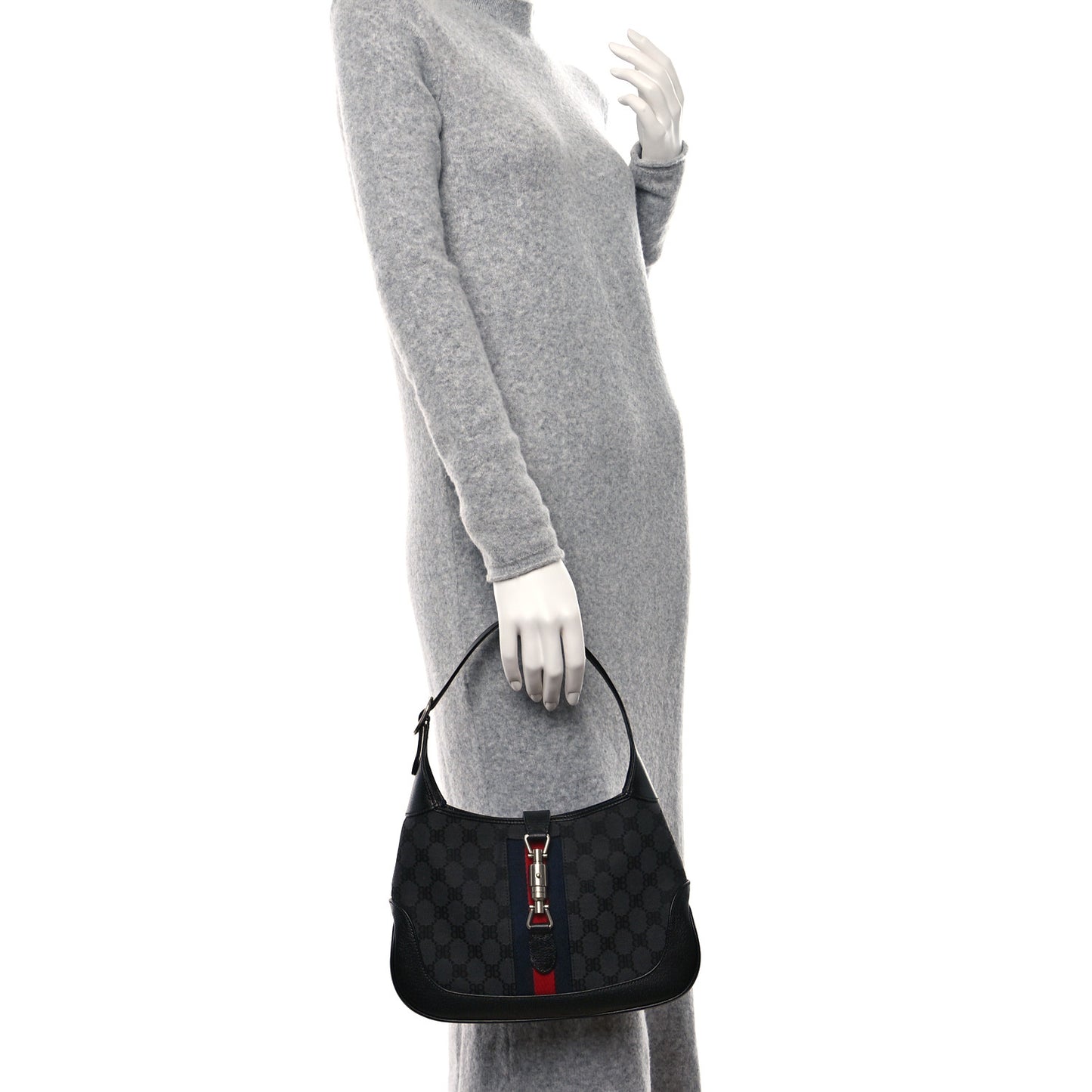 X BALENCIAGA BB Monogram Calfskin Web Small Jackie 1961 Hobo Black