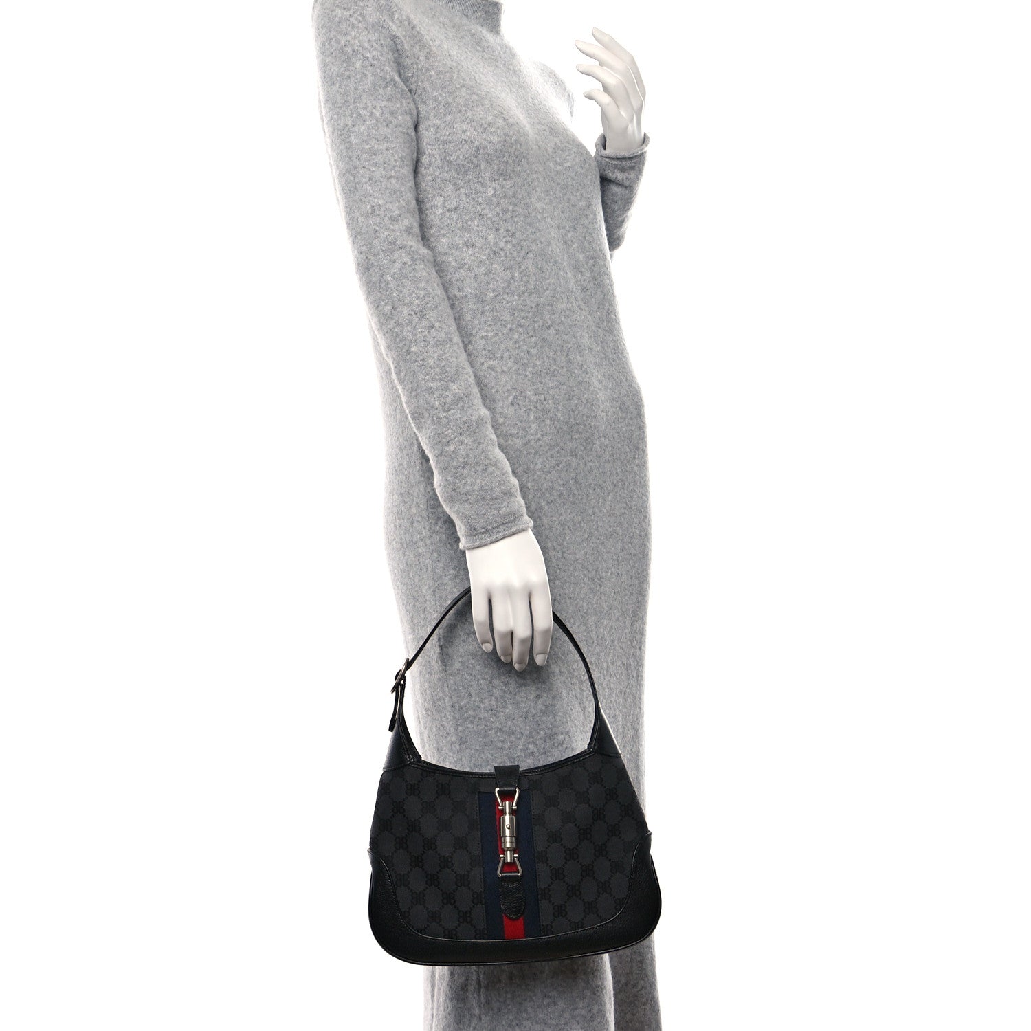 Gucci X BALENCIAGA BB Monogram Calfskin Web Small Jackie 1961 Hobo Black 2 of 11