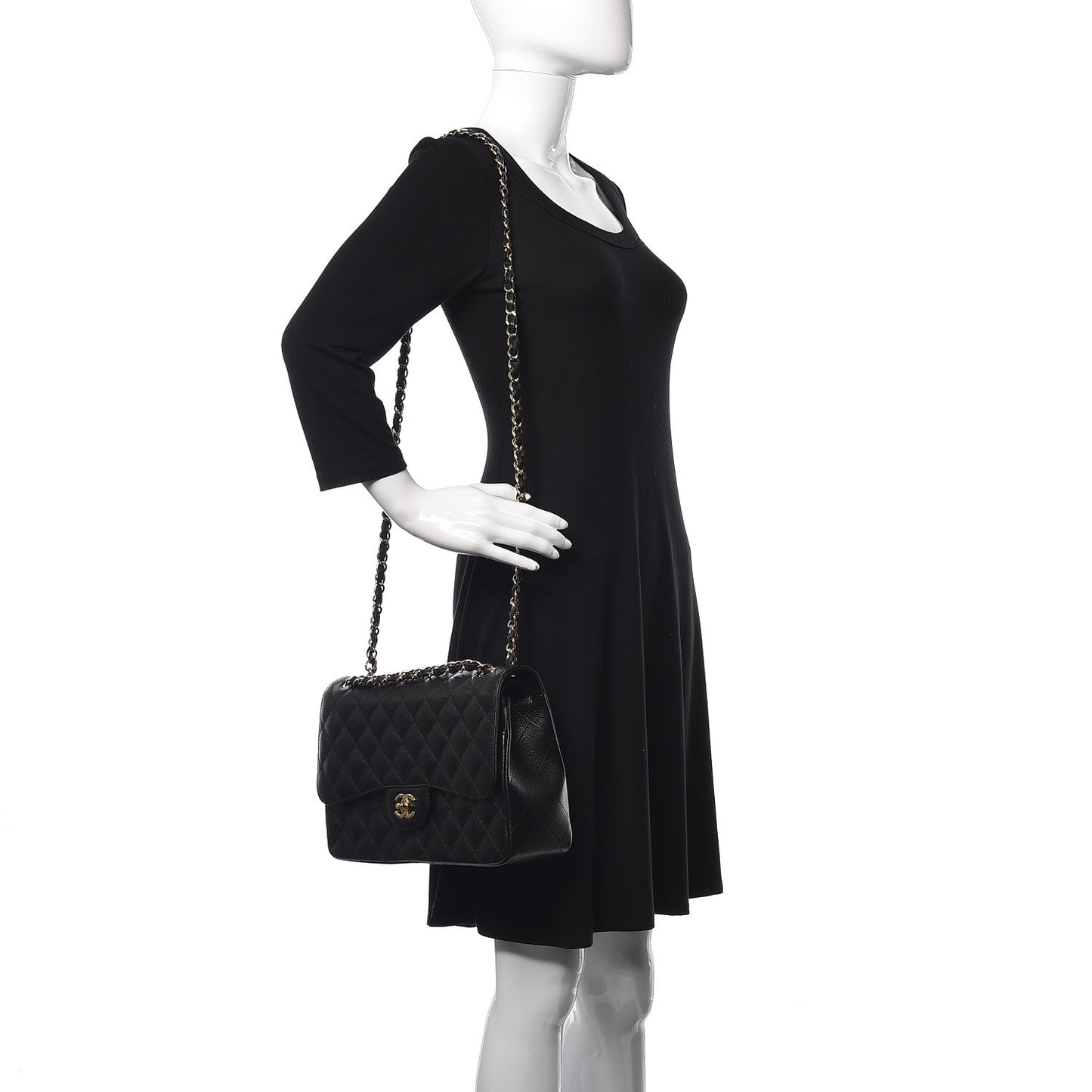 Caviar Quilted Jumbo Double Flap Black