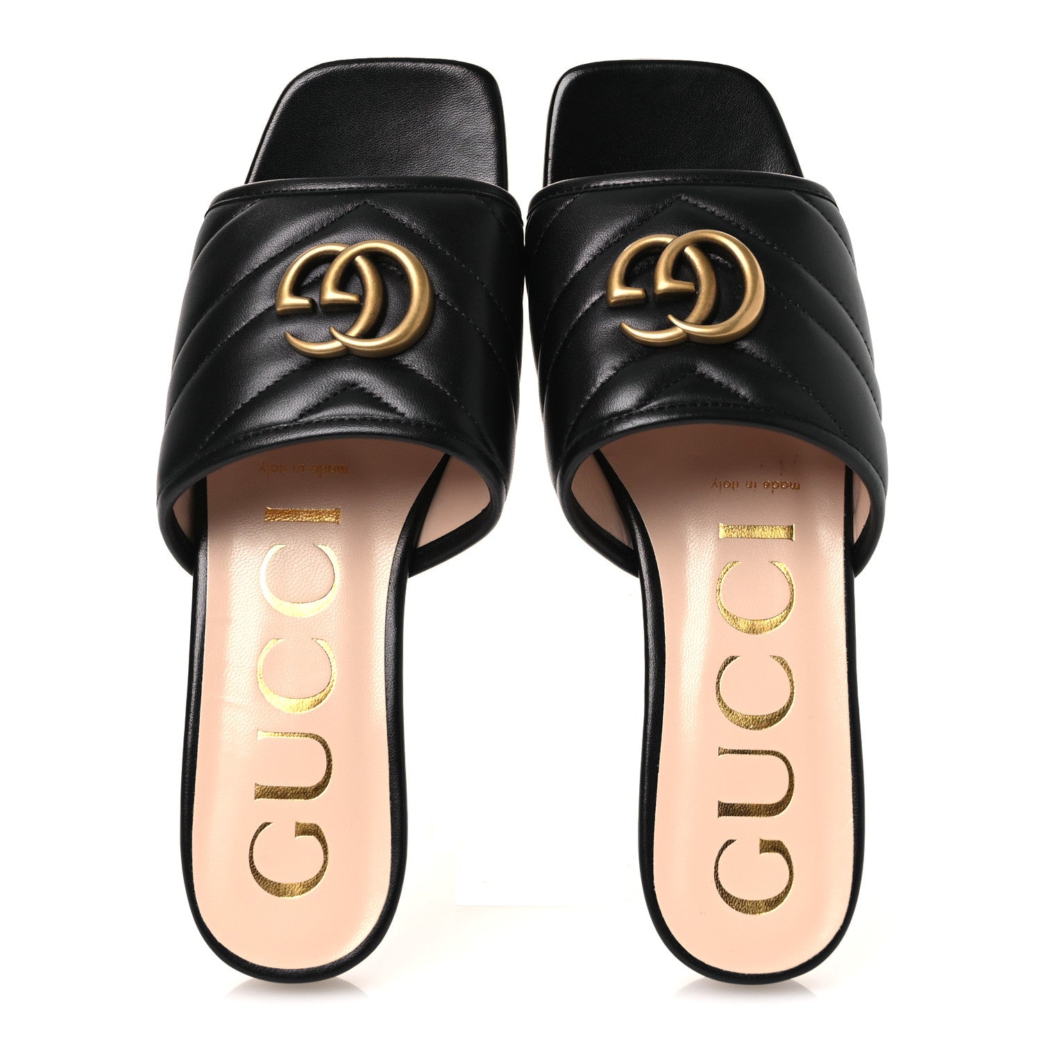 Gucci Nappa Matelasse GG Marmont Flat Slide Sandals 36.5 Black 2 of 11